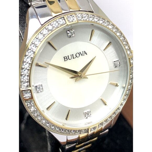 Bulova Women\'s Watch 98L273 Mother of Pearl Dial Crystal Accent Two Tone